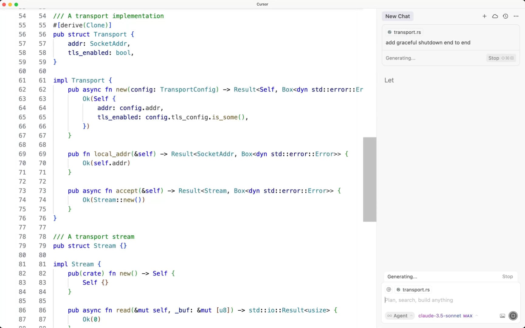 A screenshot of the basic UI for Cursor's AI coding app, with a coding editor on the left and an AI chat interface on the right.
