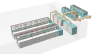 Visualization of a closed-loop cooling system for data centers that moves water between chips on servers and cooling units.
