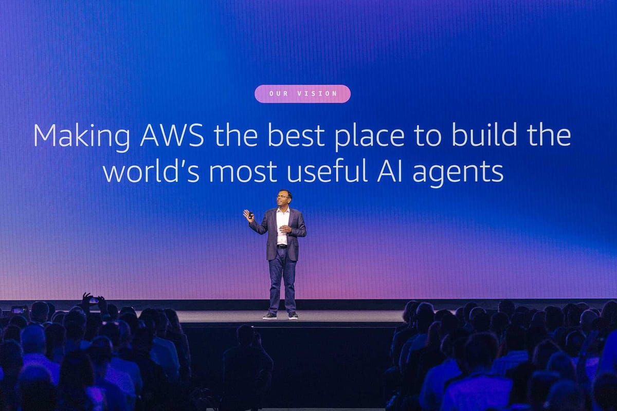 AWS's Swami Sivasubramanian speaks on stage in New York at an event.
